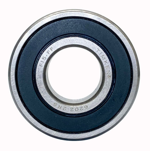 Timken 6202-2RS Double Seal Ball Bearings 15x35x11mm showing front view with visible model number.