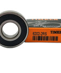 Timken 6202-2RS Double Seal Ball Bearings 15x35x11mm 2 Pack Pre-Lubricated, shown with packaging