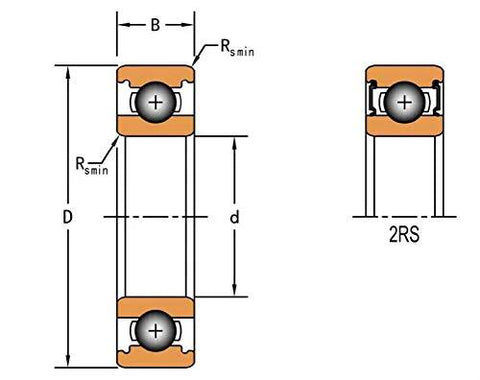 Diagram of Timken 6203-2RS Deep Groove Ball Bearing 17x40x12mm High Precision Sealed, showing dimensions B, D, d, Rsmin.
