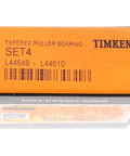 Box of Timken SET4 L44649/L44610 Tapered Roller Bearing Cone and Cup Set, steel, inch size packaging