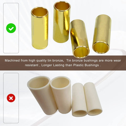 Comparison of tin bronze trailer leaf spring bushings and plastic bushings, highlighting wear resistance and durability.