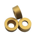 10 Pack RCMT10T3MO R5 Pro Grade Carbide Turning Inserts Tin Coated visible in gold cylindrical shape, ideal for turning.