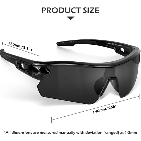Side view of 12 Pack Tinted Safety Glasses ANSI Z87.1 UV400 Eyewear For Men And Women, black frame, size 140mm x 130mm.