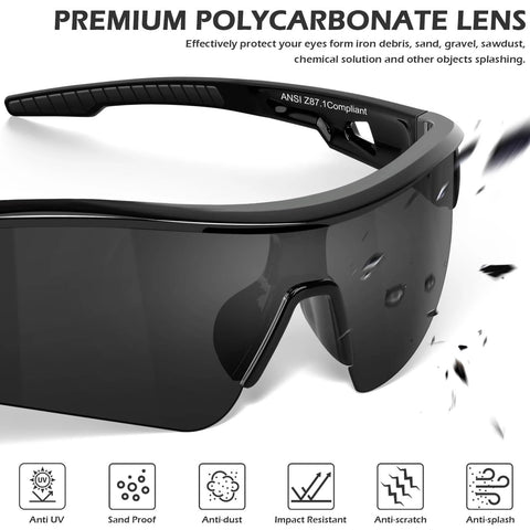 Close-up of 3 Pack Tinted Safety Glasses ANSI Z87.1 Protective Eyewear For Work And Shooting with impact-resistant polycarbonate lens
