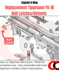 Diagram of Replacement Ball Detent Latch For Tippmann 98 Custom A5 X7 Markers FA 18 showing installation inside marker breach.