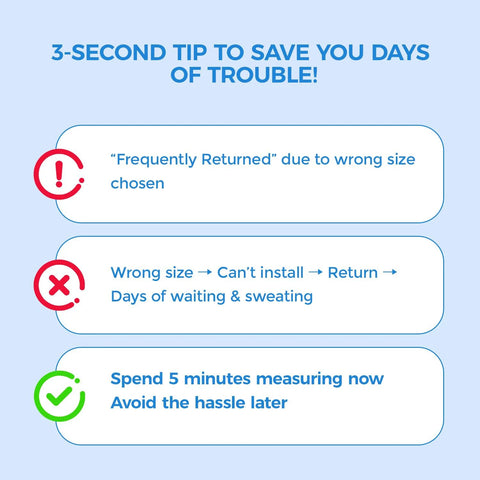 Infographic with tips on avoiding wrong size returns by measuring before purchasing.