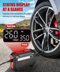 R8 Tire Inflator Portable Air Compressor 12V DC With Large Dual Digital Screen inflating a car tire outdoors