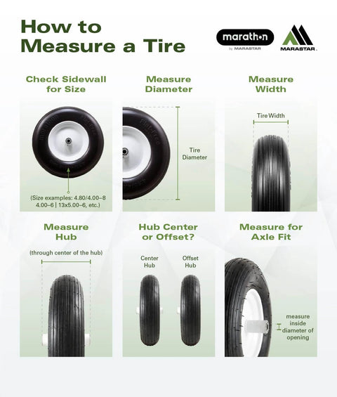 How to measure a tire diagram with Marathon 02310 pneumatic air filled hand truck and all-purpose tires on wheels-4.10/3.50-4 inch