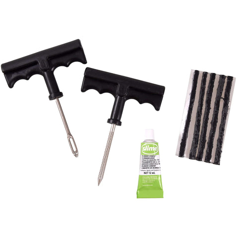 Pro Tire Plug Kit With T Handle Reamer Plunger For Quick Tire Repair Slime 24011 Includes Five Plug Strings One T Handle Tire Plugger Rubber Cement Tube And Durable Metal Plastic Tools Black