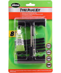 Pro Tire Plug Kit With T Handle Reamer Plunger For Quick Tire Repair Slime 24011 in packaging with plug strings and cement tube.