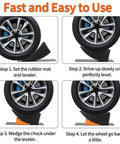 Steps for using Raised Tire Change Ramp And Curved Leveling Blocks For RV And Trailer With Wheel Chock And Rubber Pad