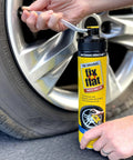 Aerosol Emergency Flat Tire Repair And Inflator For X Large Tires with eco friendly formula being used on car, 24 oz can visible