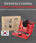 Heavy Duty Tire Plug Kit With 68 Piece All In One Universal Tire Repair Set For Tubeless Flats On Cars Trucks SUVs RVs ATVs Motorcycles Trailers Includes Plugs Cutter Knife Pliers Gloves And All The Must Have Tools displayed in open red case