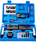 68 Piece Heavy Duty Tire Repair Kit With Universal Tools To Fix Punctures And Plug Flats For Cars, tools in blue case