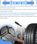 Image showing how to use the 100PCS Tire Repair Kit,Self-Service Tire Screw Plug Repair Kit Includes 3-Size Plugs & Screwdrivers for quick repair of tire punctures.