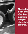 Auto LT Deluxe Pro Grade Repair Kit With 30 Standard 4 Inch Repairs used on car tire showing tool insertion