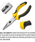 Vehicle tire pliers from Compact Tire Repair Kit With Molle Storage Pouch, Heavy Duty Universal Tire Plug Kit For UTV ATV Truck Motorcycle Overlanding Gear Or RV, Easily Stows For On The Go Emergency Tire Fix.