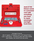 Auto LT Deluxe Pro Grade Repair Kit With 30 Standard 4 Inch Repairs Includes Metal Insertion Tool Extra Insertion Needle T Handle Spiral Probe Wrench And Set Screw Lube And Clear How To Instructions For Fast Safe Sealing Jobs in red case.