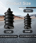 60Pcs Tire Repair Kit With Screw In Plugs And Screwdriver, large and small screw plugs with size details displayed, with mountains in background.