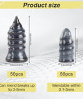 Close-up of 50 small and 50 large screws from 100 Piece Tire Repair Kit With 50 Small And 50 Large Self Tapping Screws And A Professional Screwdriver For Cars Motorcycles And Trucks Roadside Emergency Flat Tire Fix Quick On The Road Repair Fully Organized Pack.