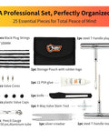 Heavy Duty 25 Piece Tire Repair Kit For Cars And Motorcycles All In One Portable Oxford Tool Bag with tools displayed