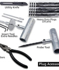 Heavy Duty Tire Repair Kit TRX 50 Universal Plug Kit tools including utility knife, plugs, insert and probe tools, and pliers