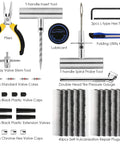 68 Piece Heavy Duty Tire Repair Kit With Universal Tools to fix punctures and plug flats, includes pliers, T-handle tools, patches.