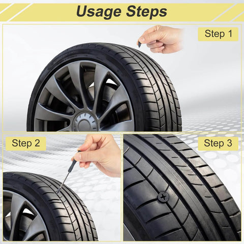 Usage steps for 100 Piece Tire Repair Kit With 50 Small And 50 Large Self Tapping Screws And A Professional Screwdriver For Cars