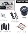 Heavy Duty Tire Repair Kit TRX 50 Universal Plug Kit valve tools, caps, extenders, lubricant, cores visible.