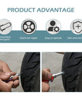 60 Pack Tire Repair Rubber Nails Vacuum Spiral Screws Kit For Cars Trucks Motorcycles And Tractors Self Service Puncture Repair Tool With Durable Heat Resistant Rubber And Effective Sealing in use on a tire with close-up view demonstrating easy and quick puncture repair.