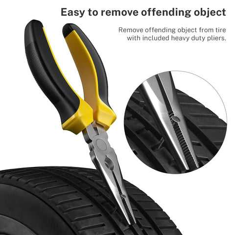Flat Tire Repair Kit With Plugs 31 Pcs for Car Motorcycle ATV Jeep Truck Tractor includes heavy-duty pliers removing object from tire
