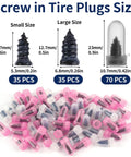 Screw in Tire Plugs, 70 Pcs Tire Repair Screws, with small and large sizes, carbon steel and rubber coating, for puncture repair.