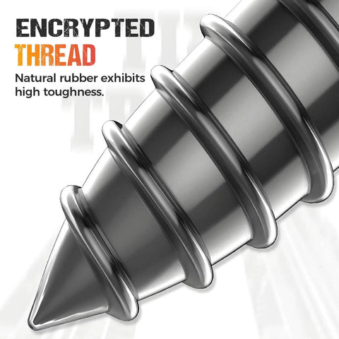 Close-up of tire repair rubber nail's encrypted thread, part of Tire Repair Rubber Nail Kit with 2 Sizes, Screw in Tire Plugs Rubber Screws.