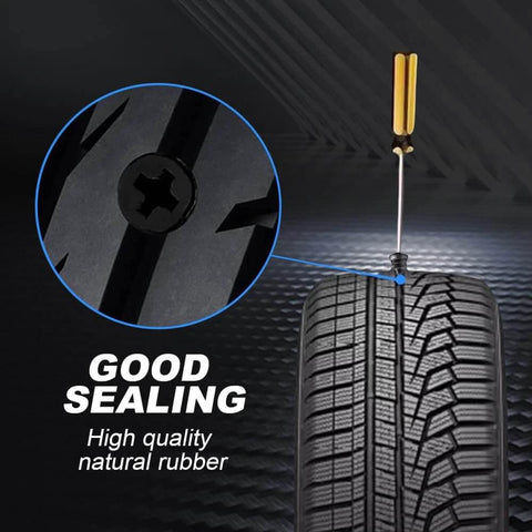 Tire Repair Rubber Nail Kit with 2 Sizes in use on a tubeless tire, showing screw-in rubber plug sealing a puncture.