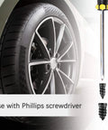Car tire with 60PCS Tire Repair Rubber Nail, Vacuum Tire Repair Screws for Quick Fixes, clear view of screw and tire close-up.