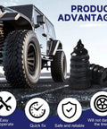 60 Pcs Tire Repair Screws, Tire Repair Rubber Nail, Screw in Tire Plugs next to an off-road vehicle, showcasing usage.