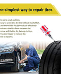 60 Pieces Tire Repair Rubber Nails Vacuum Tire Repair Kits showing use on car tire with tool, no need to remove tire for repair