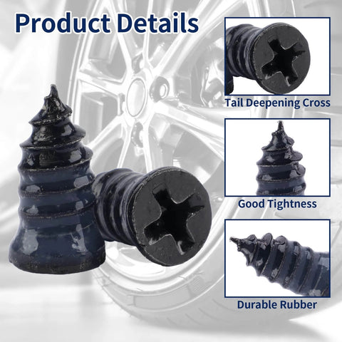 Screw in Tire Plugs, 70 Pcs Tire Repair Screws, Tire Repair Rubber Nail Kit close-up showing rubber and cross design.