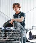 Mechanic installing Screw in Tire Plugs, 70 Pcs Tire Repair Screws in a tire, with inset of close-up of the plug's carbon steel core.