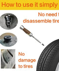 Tire Repair Nail, Self-Tapping Screw, Tire Repair Kits illustration showing puncture fix on tire without disassembly