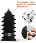 Close-up of Tire Repair Nail Self-Tapping Screw, flexible plastic material, with sticky seal and installation example for puncture repair.