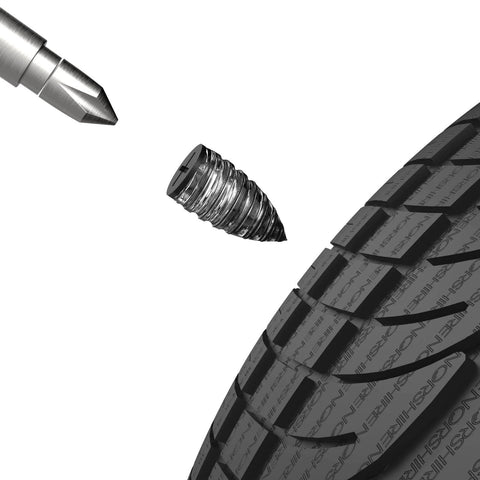 Tire Repair Nail Self-Tapping Screw next to a tire, illustrating quick puncture repair for car, motorcycle, ATV, truck, or tractor.