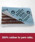 Deluxe Auto Tire Repair Kit With Sixty 4 Inch Repair Strings shown with Safety Seal packaging emphasizing rubber to yarn ratio.