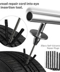 Flat Tire Repair Kit With Plugs 31 Pcs for quick puncture repair on car tire using T-handle insertion tool and repair plugs.