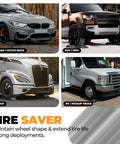 Front view of diverse vehicles using Tire Saver Ramps With Interlock Anti Slip Design For Cars And Trucks Heavy Duty Wheel Chocks