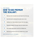 Instruction guide on how to use 32 Oz Premier Tire Puncture Repair Sealant Seals Leaks Instantly for tubeless tires.