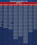 Tire size compatibility chart for Pro Series Tire Snow Socks For Cars, SUVs And Vans Quick Install Snow Traction Device, XL size.