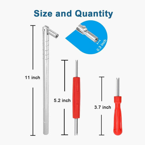Stem Puller and Installer - 10pcs TR412, 6pcs TR413, 6pcs TR414 Short Rubber Tire Valve Stems, 4 Way and Single Head Valve Core Remover Tool sizes