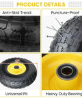 Anti-skid tread and puncture-proof 4.00-6 tire and wheel flat free, 2 pack 13" solid tires with 5/8" axle bore hole and double sealed bearings