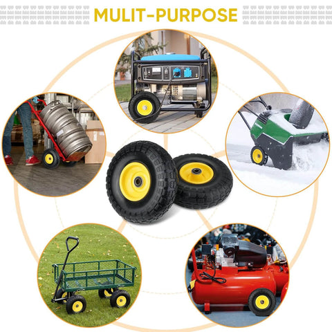 ✝️ 4.00-6 tire and wheel flat free, 2 pack 13" solid tires with 5/8" axle bore hole for multi-use, shown with garden cart and dolly